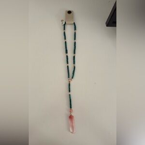 NWT Anthropologie Bohemian Beaded Necklace with Pink Pendant
